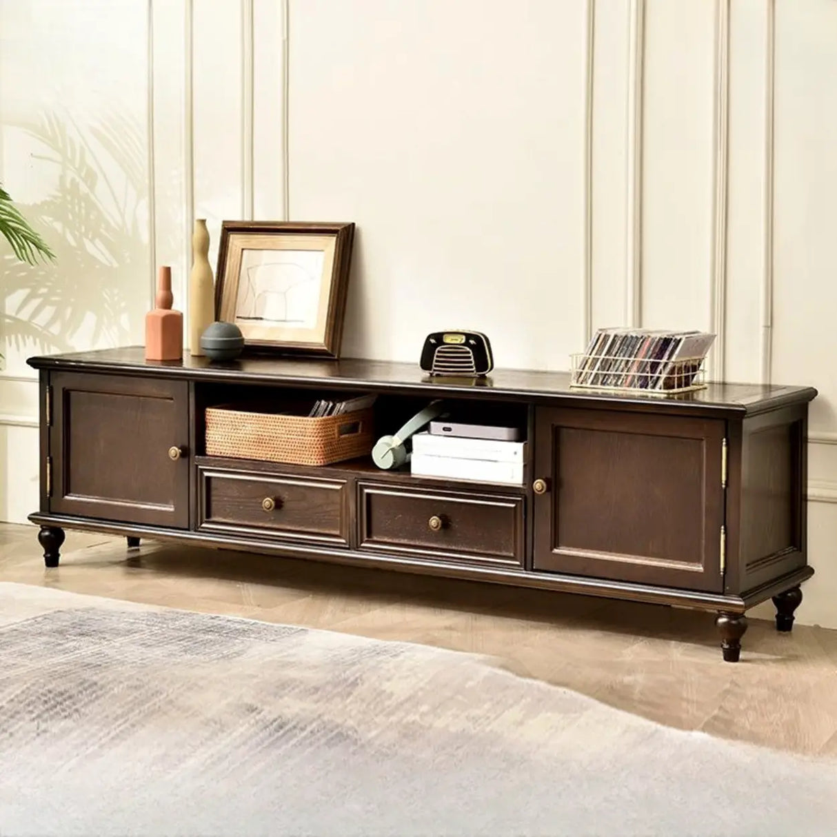 White-Brown Wood Open Storage Cabinet Cabinet TV Stand Image - 3