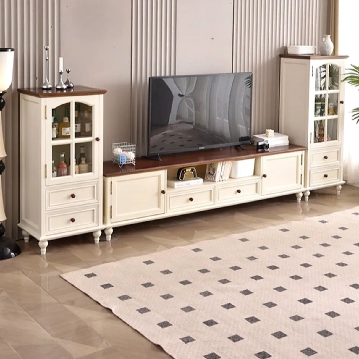 White-Brown Wood Open Storage Cabinet Cabinet TV Stand Image - 4