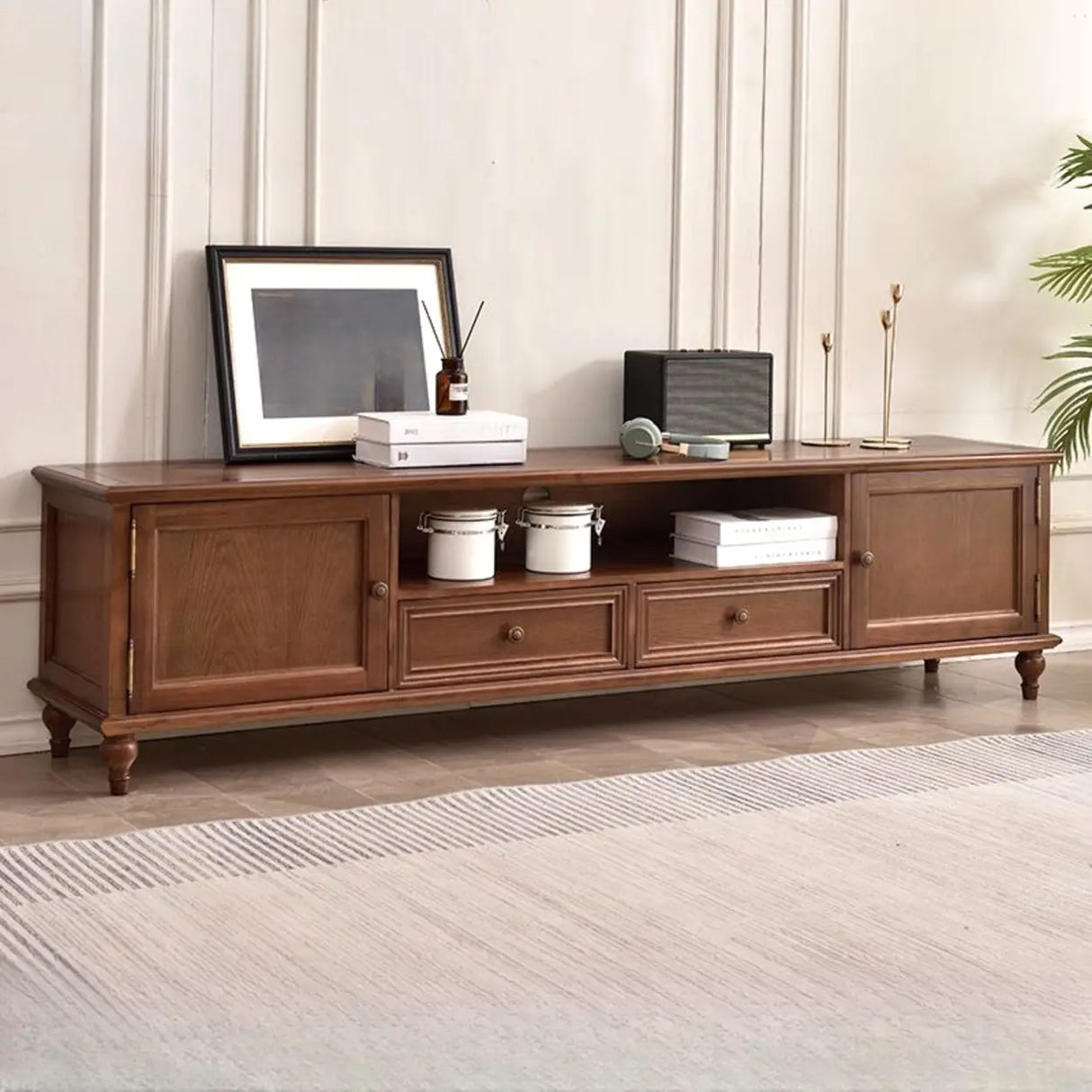 White-Brown Wood Open Storage Cabinet Cabinet TV Stand Image - 5