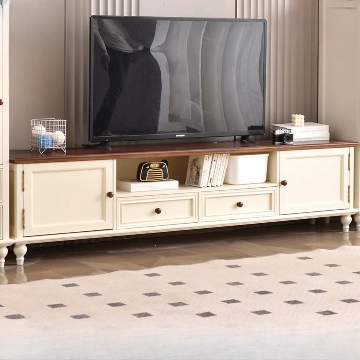 White-Brown Wood Open Storage Cabinet Cabinet TV Stand Image - 7