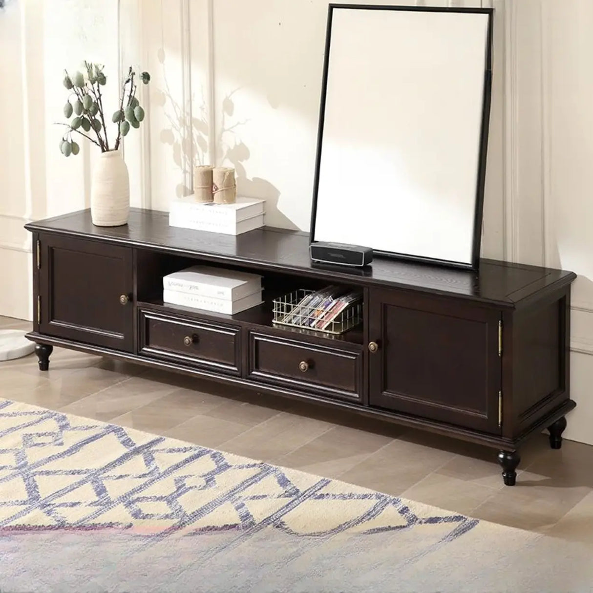 White-Brown Wood Open Storage Cabinet Cabinet TV Stand Image - 9