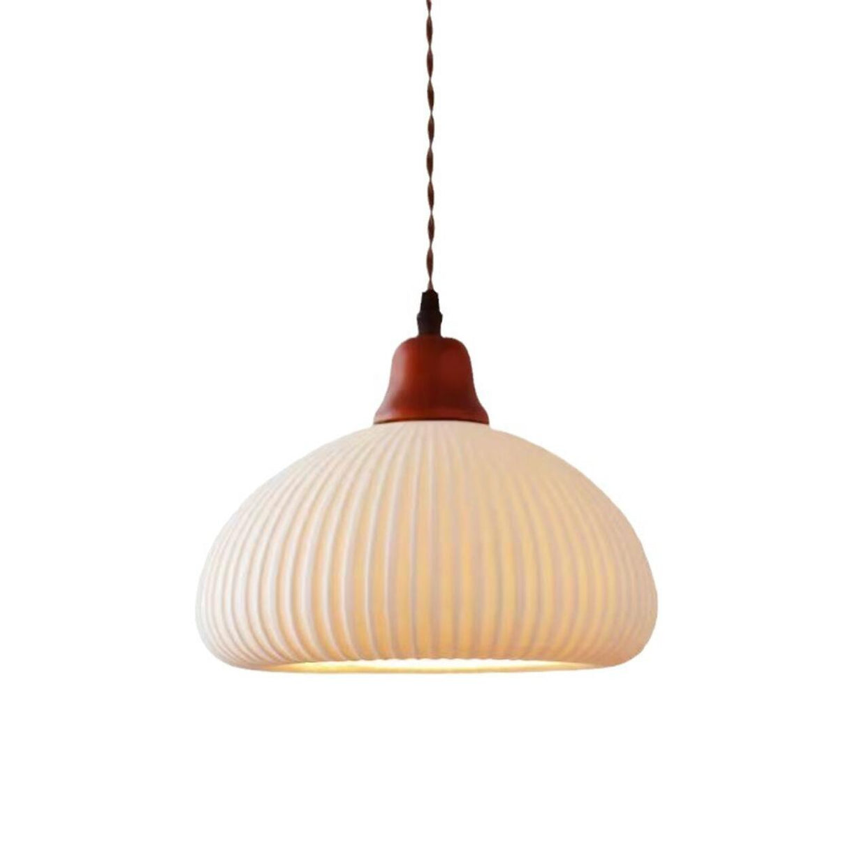 White Ceramic Ribbed Pendant Light Adjustable Height Image - 10