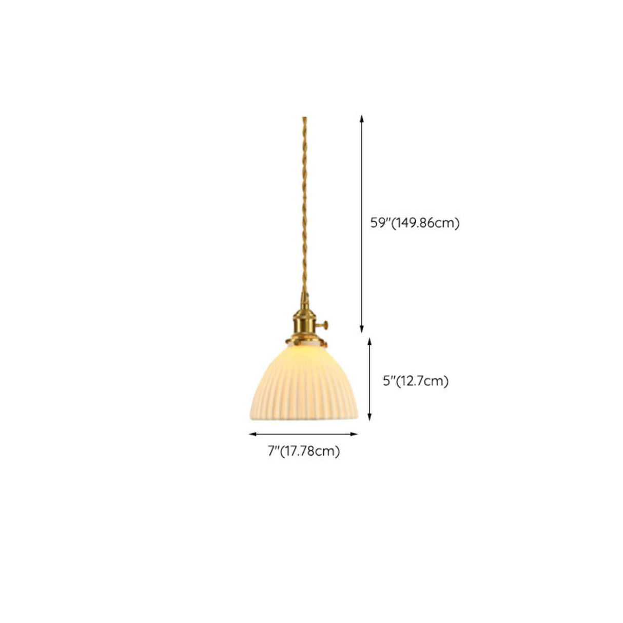 White Ceramic Ribbed Pendant Light Adjustable Height