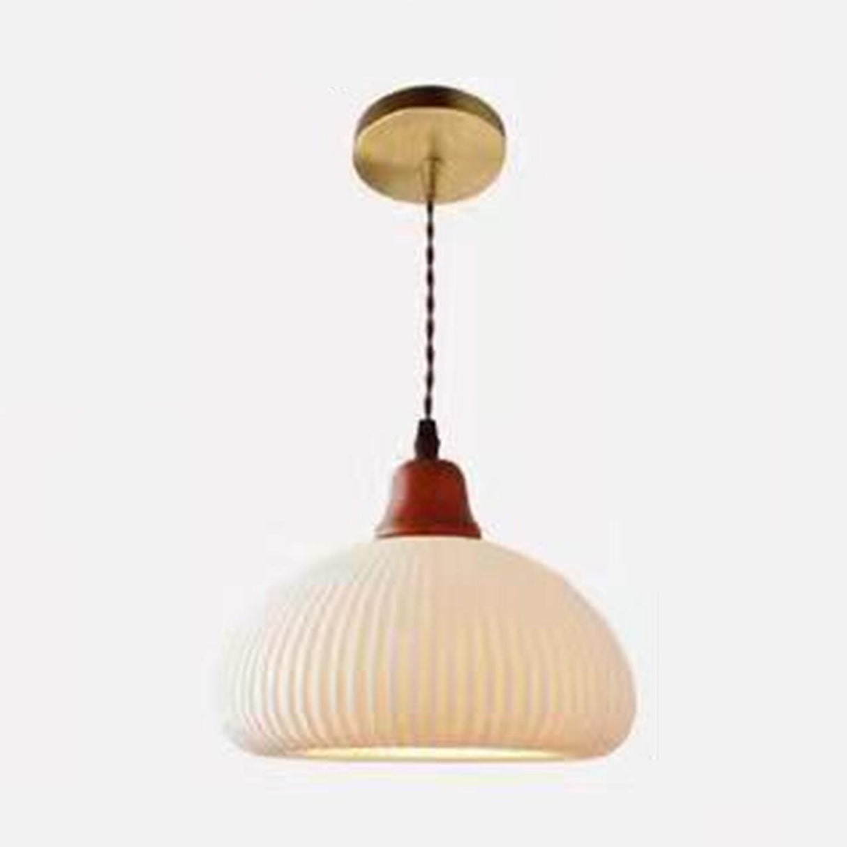 White Ceramic Ribbed Pendant Light Adjustable Height Image - 6