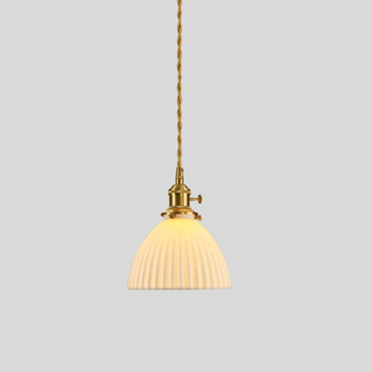 White Ceramic Ribbed Pendant Light Adjustable Height Image - 8