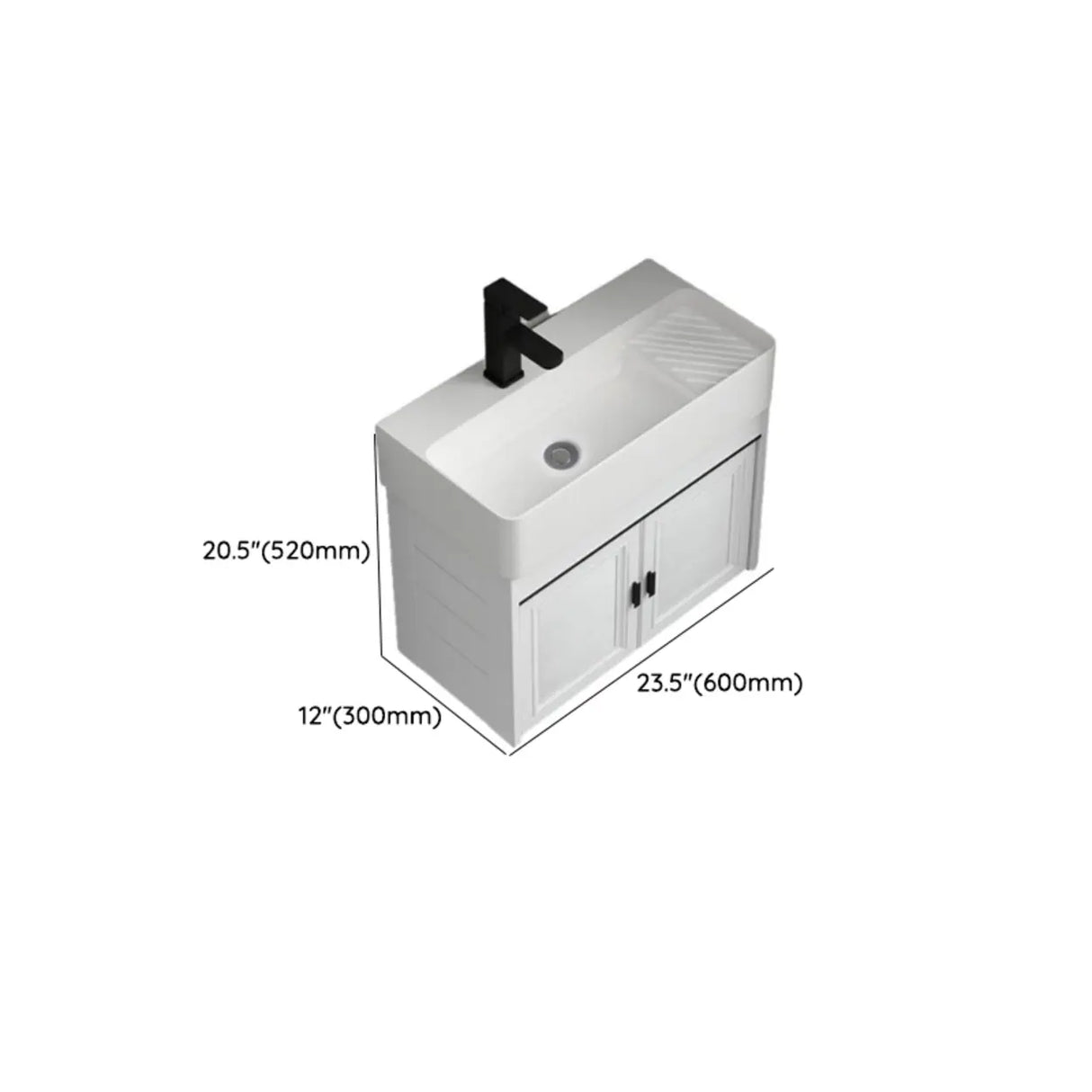 White Ceramic Single Sink Bathroom Vanity with Shelves