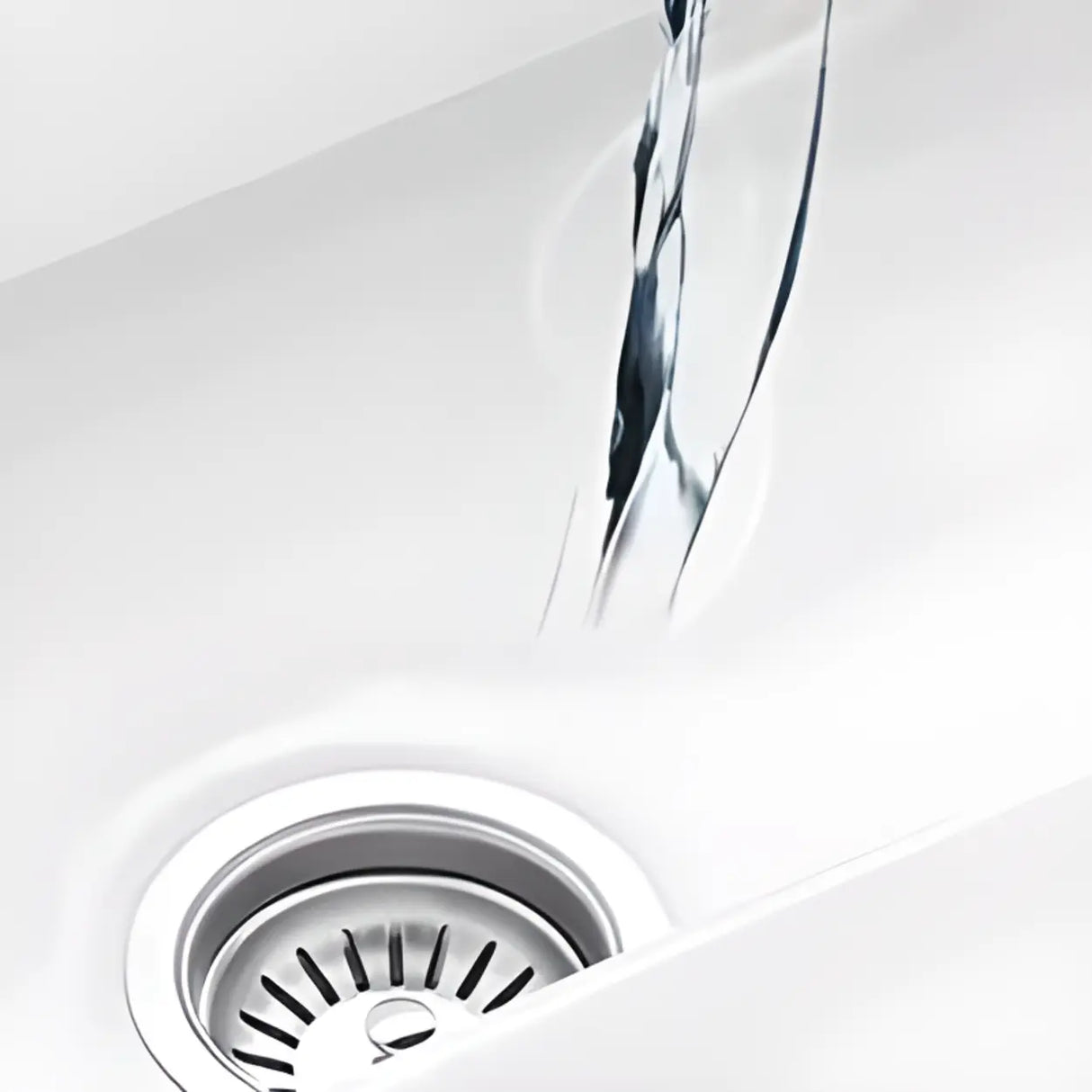 White Ceramic Stripe Kitchen Sink with Basket Strainer Image - 10