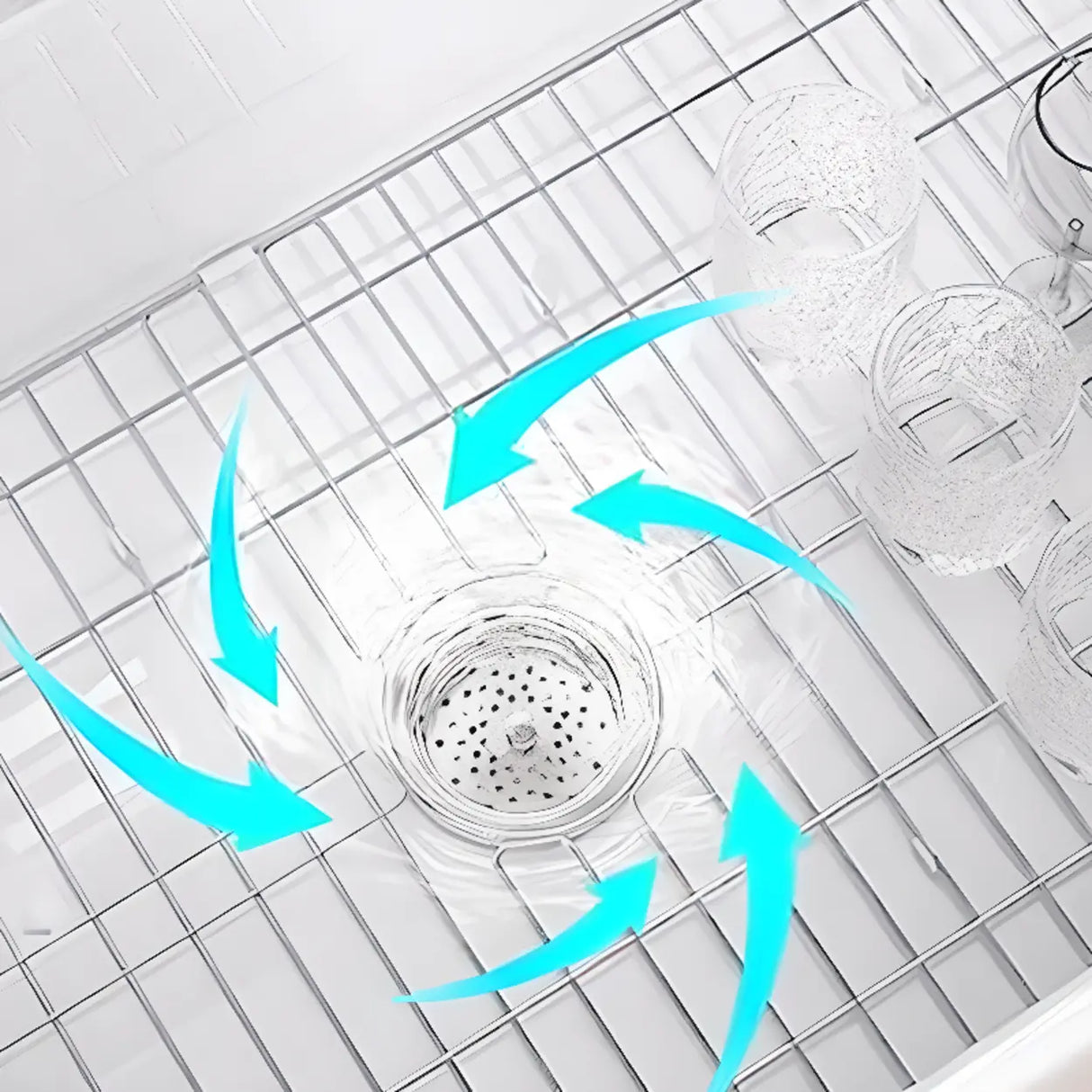 White Ceramic Stripe Kitchen Sink with Basket Strainer Image - 12