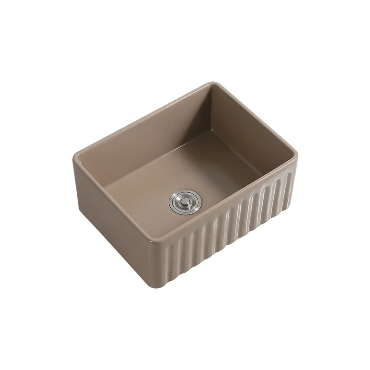 White Ceramic Stripe Kitchen Sink with Basket Strainer Image - 20