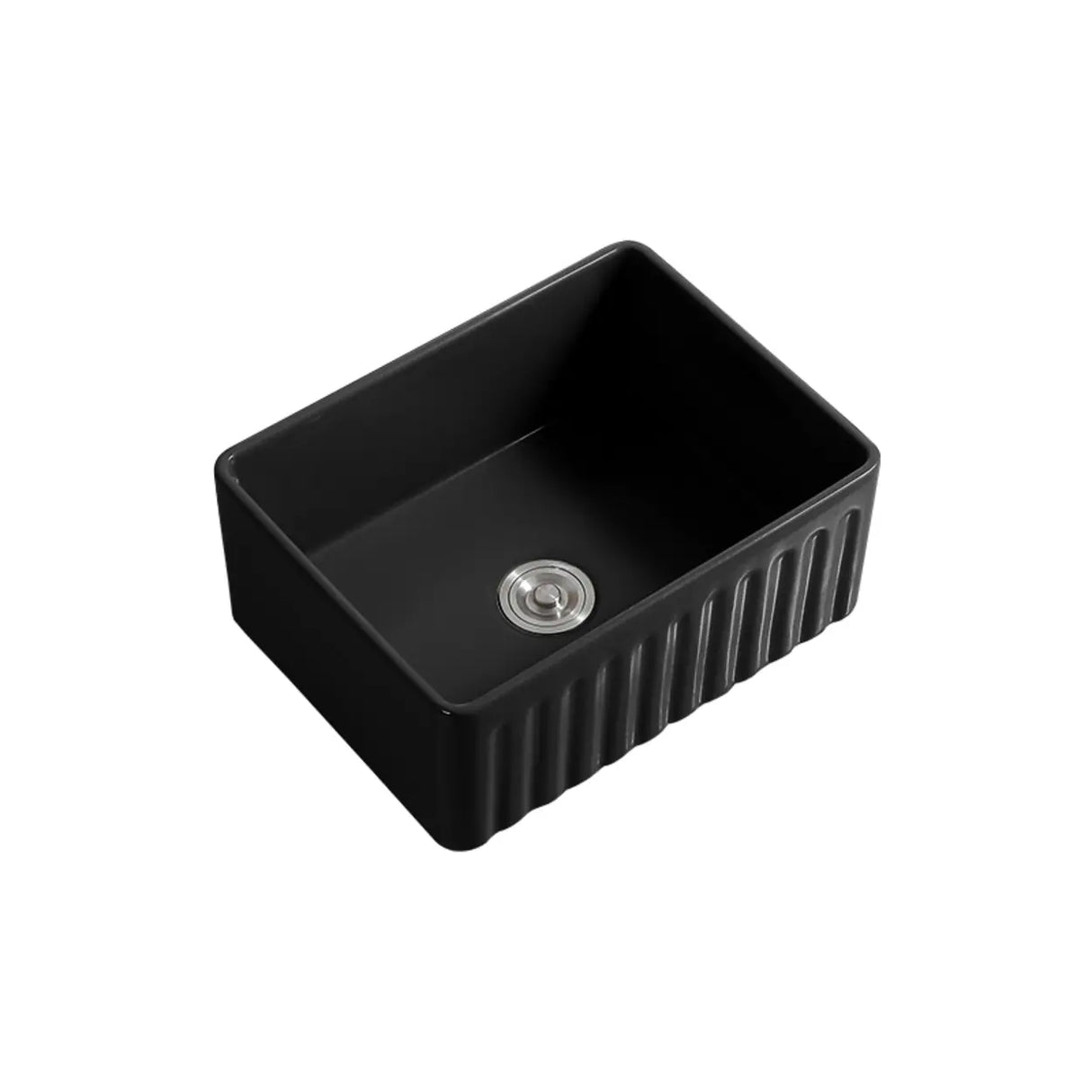 White Ceramic Stripe Kitchen Sink with Basket Strainer Image - 21