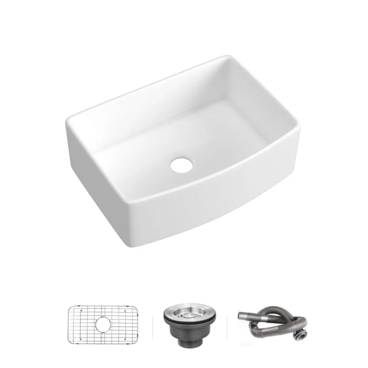 White Ceramic Stripe Kitchen Sink with Basket Strainer Image - 23