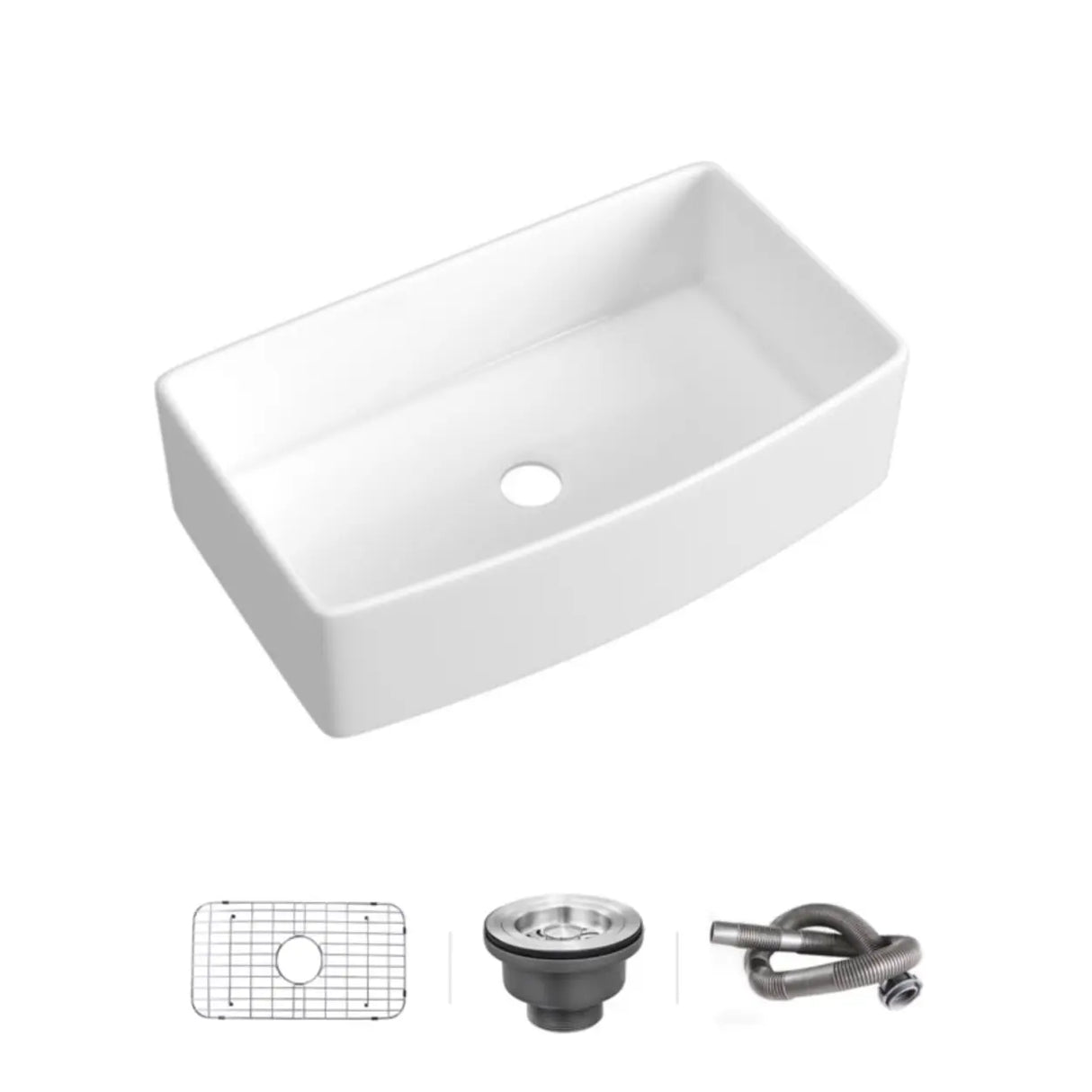 White Ceramic Stripe Kitchen Sink with Basket Strainer Image - 24