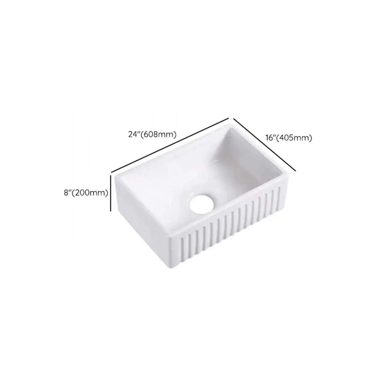 White Ceramic Stripe Kitchen Sink with Basket Strainer Image - 30