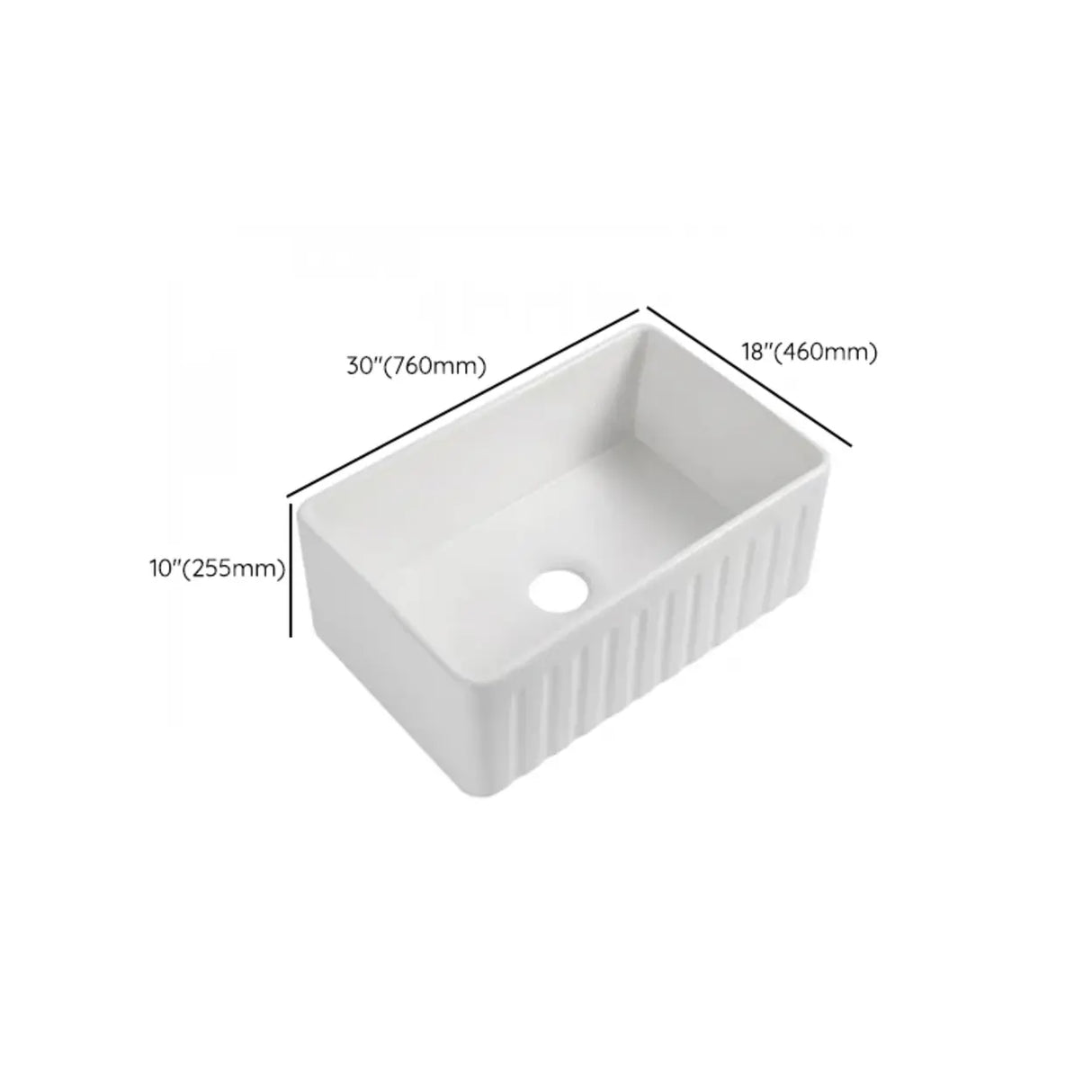 White Ceramic Stripe Kitchen Sink with Basket Strainer Image - 32