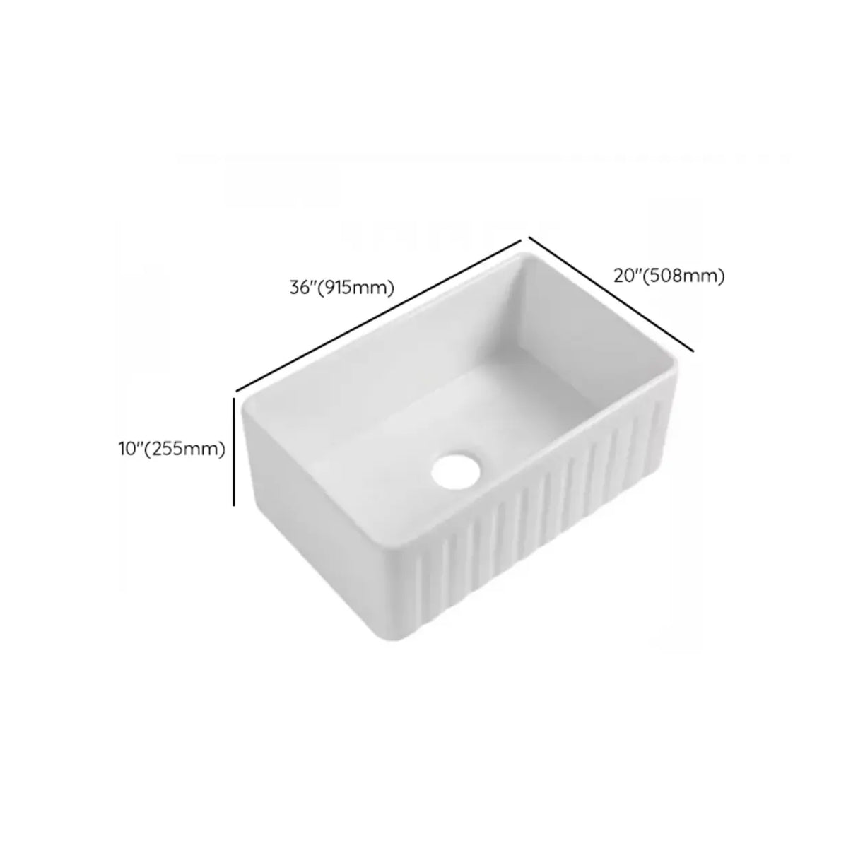 White Ceramic Stripe Kitchen Sink with Basket Strainer Image - 36