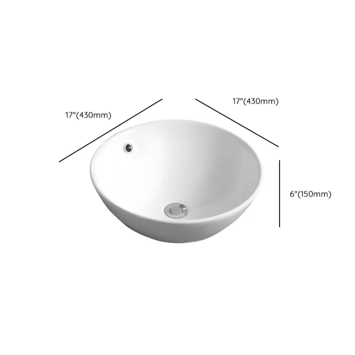 White Circular Ceramic Vessel Sinks with Overflow Hole