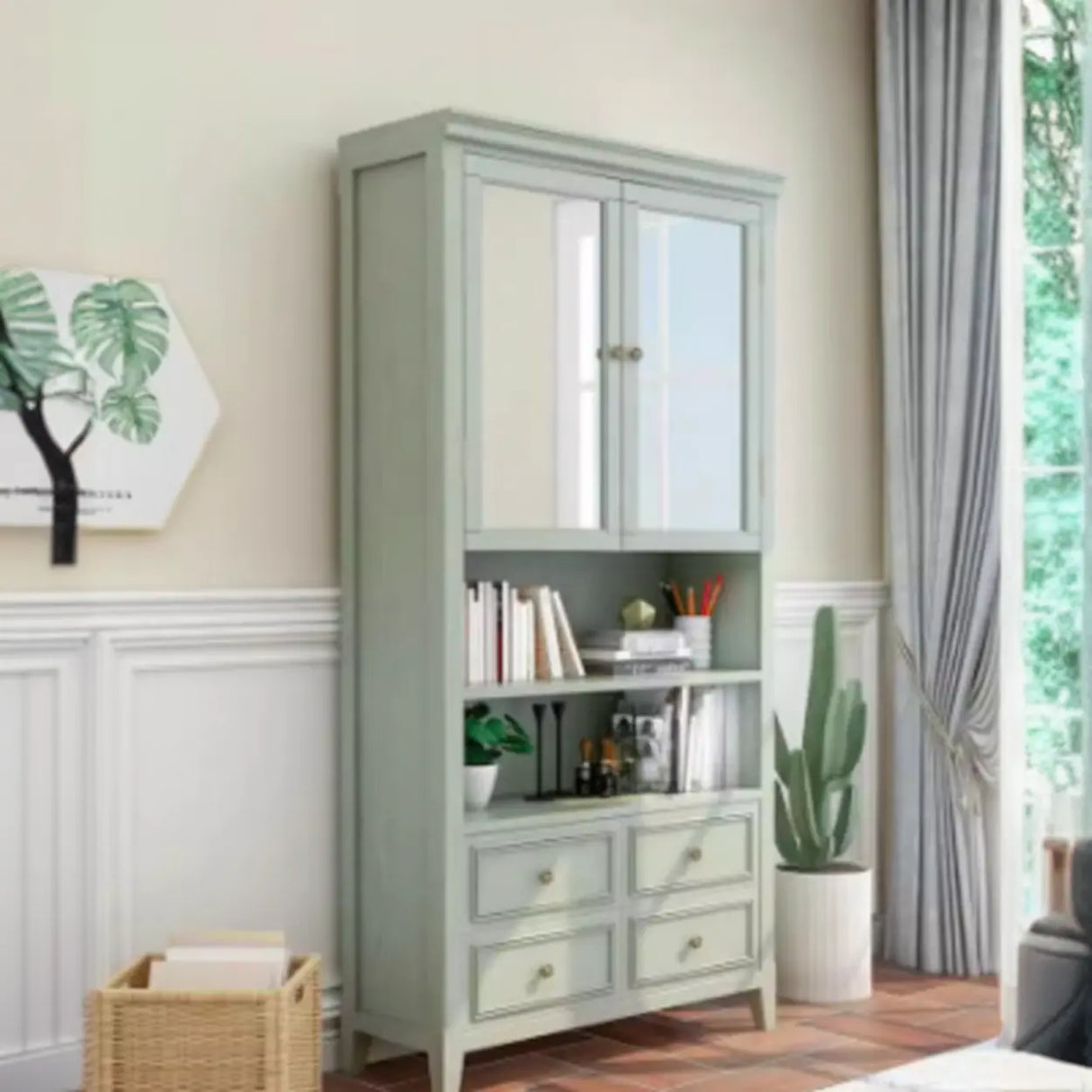 White Classic Closed Glass Doors Storage Bookcases Image - 2