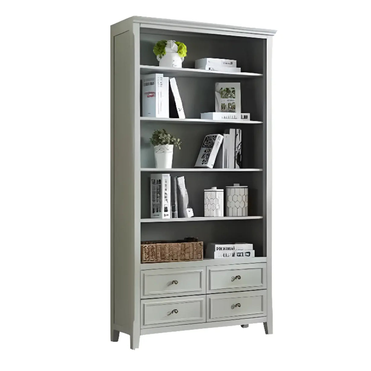White Classic Closed Glass Doors Storage Bookcases Image - 5