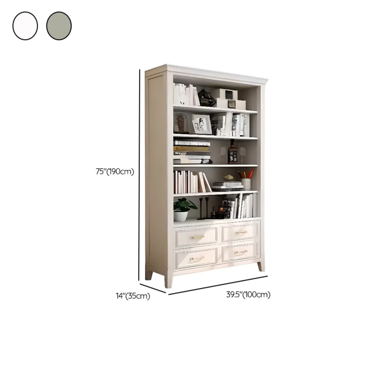 White Classic Closed Glass Doors Storage Bookcases