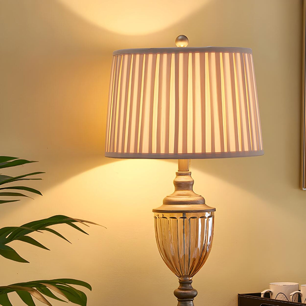 White Classical Style Art Vintage Brass Gold Table Lamp Image - 6