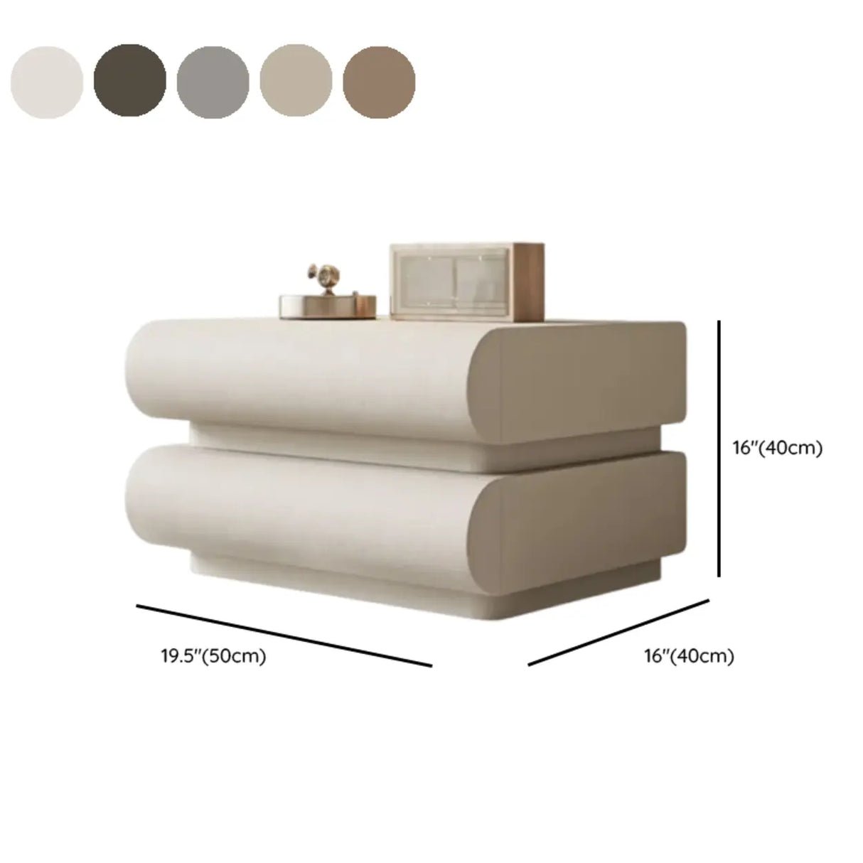 White Compact 3-Drawer Wood Faux Leather Nightstand