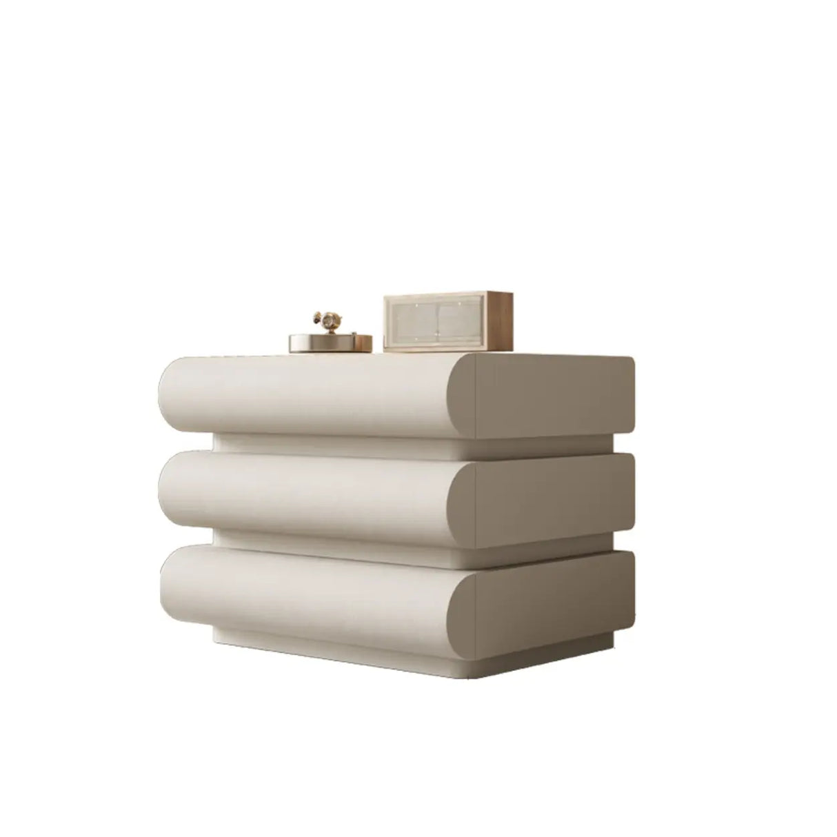 White Compact 3-Drawer Wood Faux Leather Nightstand Image - 7