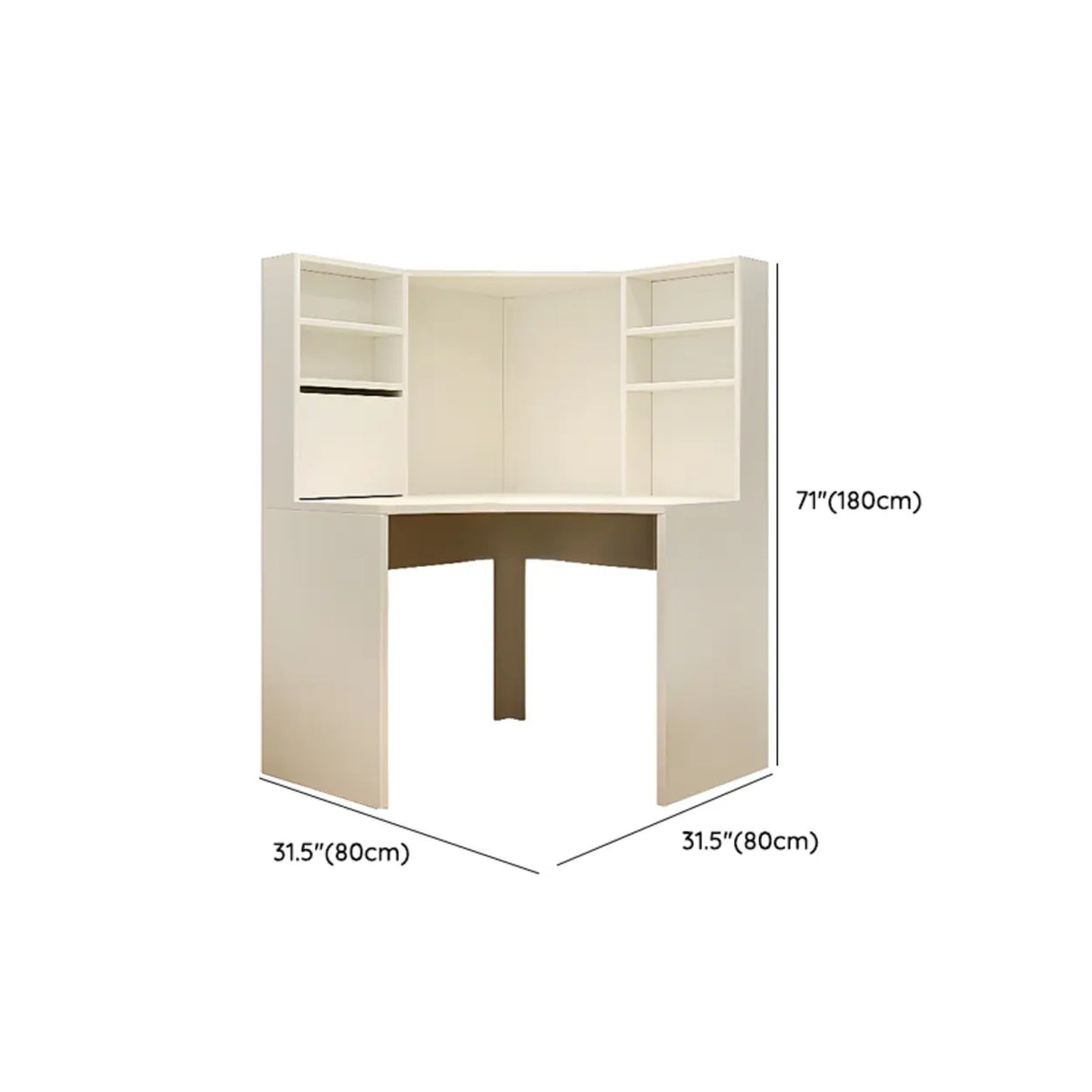White Compact Hutch Front Splash Corner Computer Desk