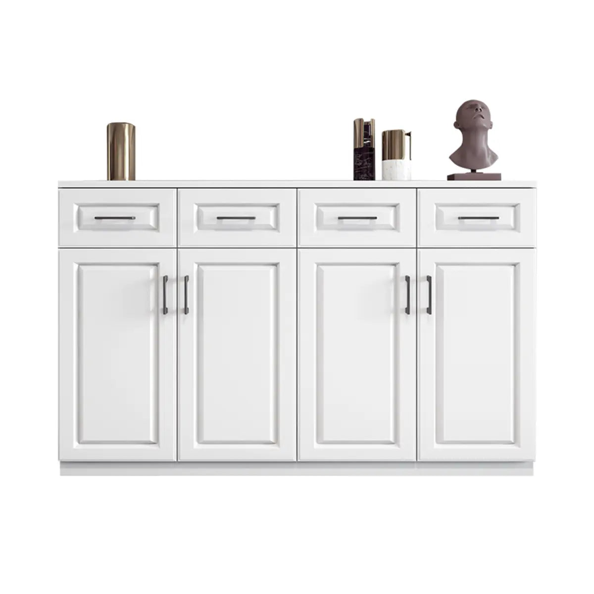 White Composite Wood Buffet with Drawers and Shelves Image - 15