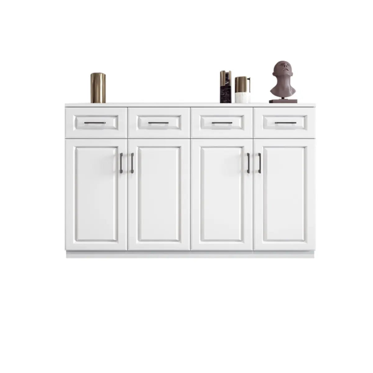 White Composite Wood Buffet with Drawers and Shelves Image - 8