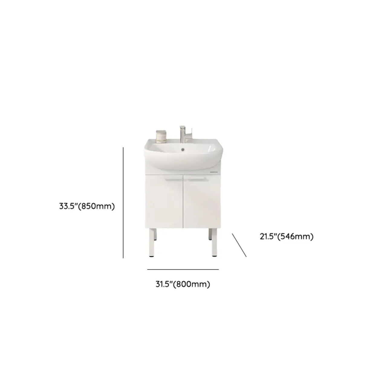 White Curved Ceramic Sink Bathroom Vanity with Cabinet