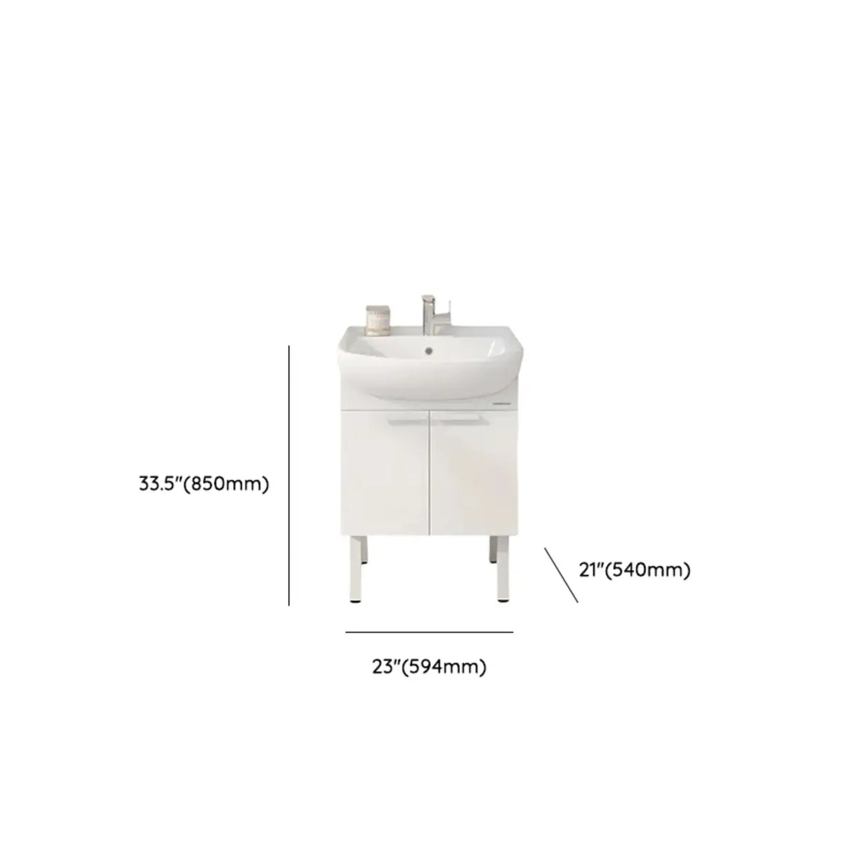 White Curved Ceramic Sink Bathroom Vanity with Cabinet Image - 12