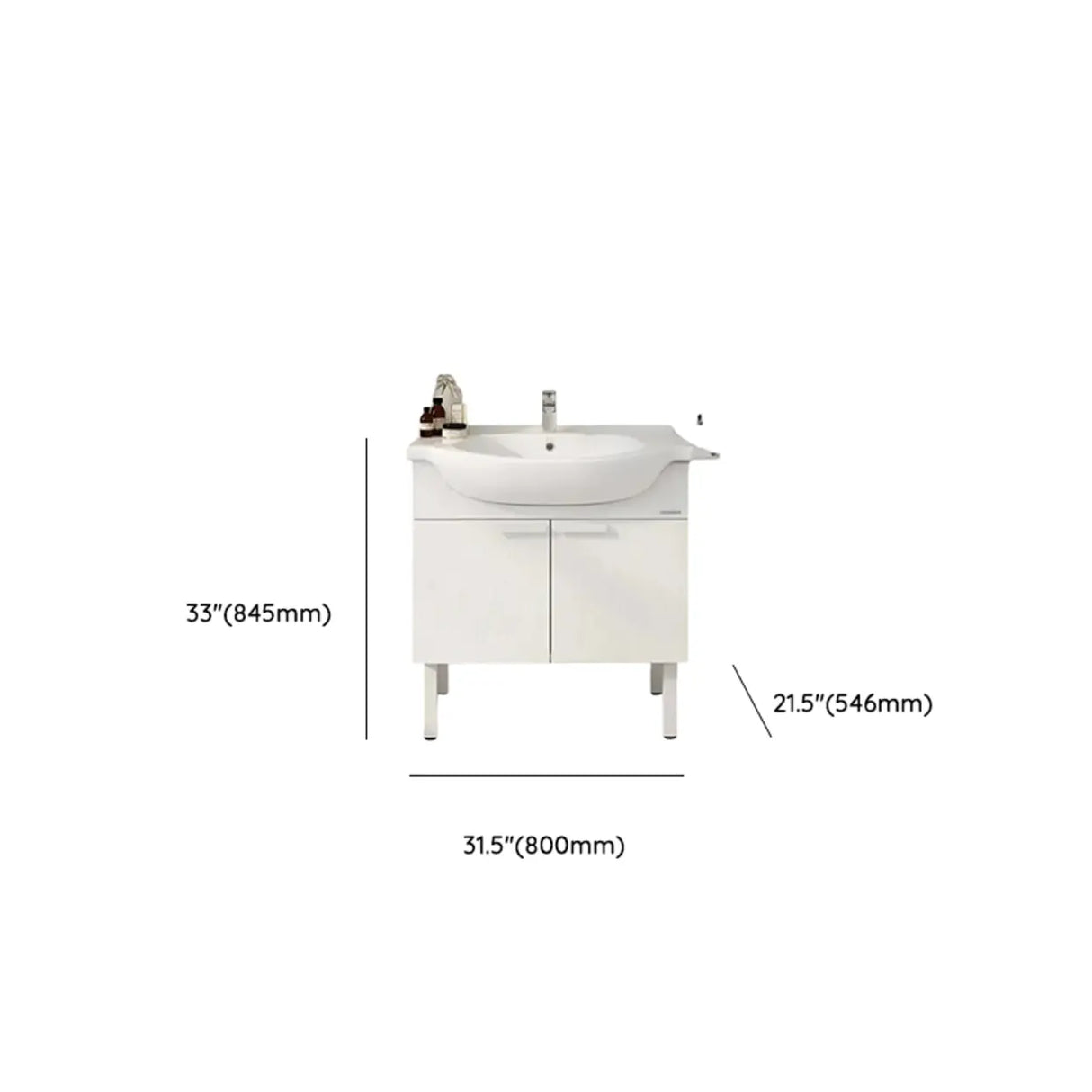 White Curved Ceramic Sink Bathroom Vanity with Cabinet Image - 13