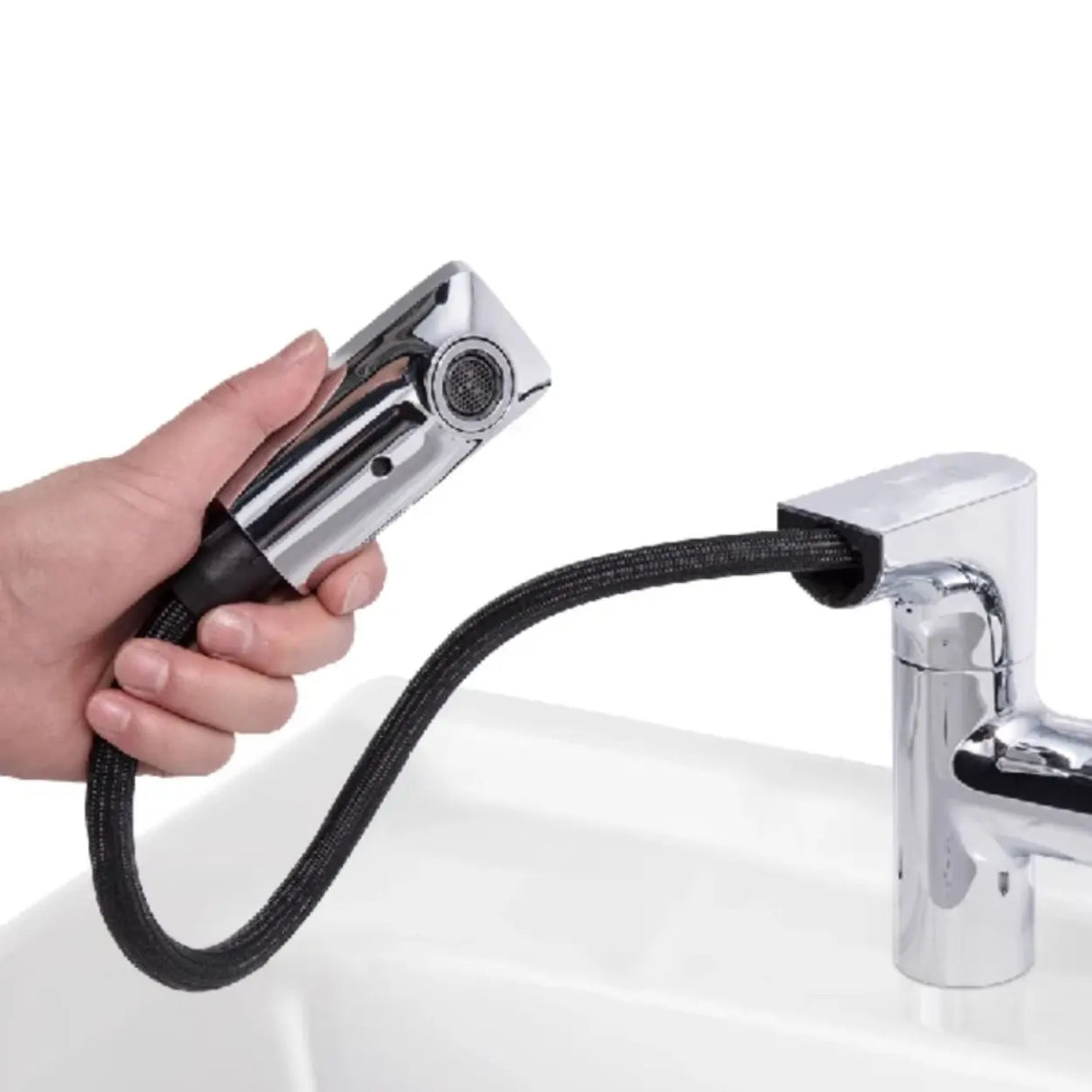 White Curved Ceramic Sink Bathroom Vanity with Cabinet Image - 6