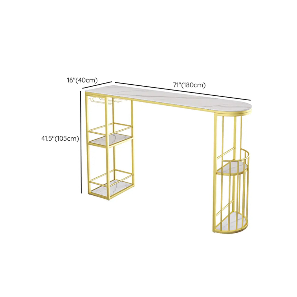 White Curved Metal Large Bar Table with Shelf Storage Image - 12