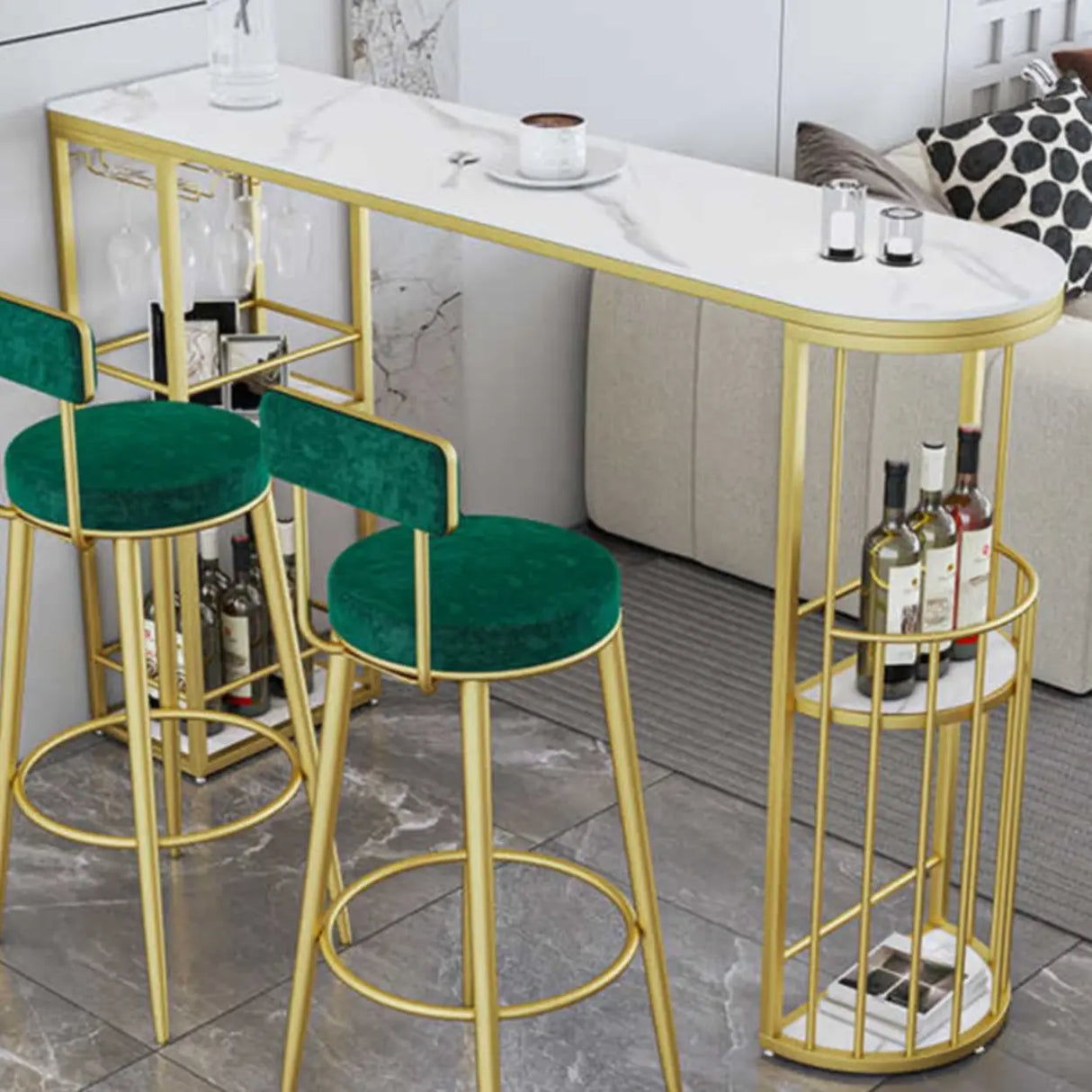 White Curved Metal Large Bar Table with Shelf Storage Image - 1