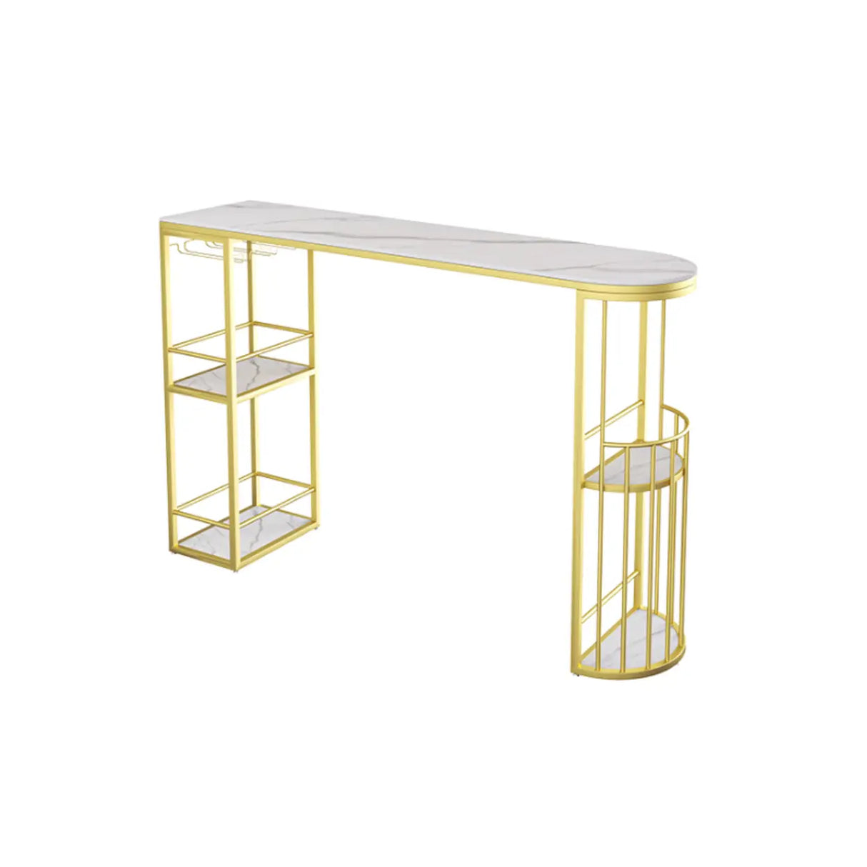 White Curved Metal Large Bar Table with Shelf Storage Image - 2