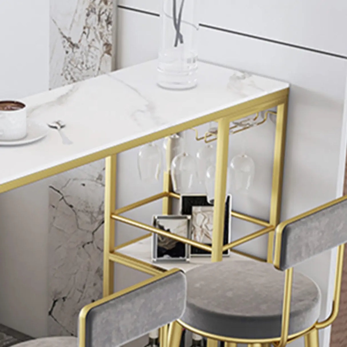 White Curved Metal Large Bar Table with Shelf Storage Image - 3