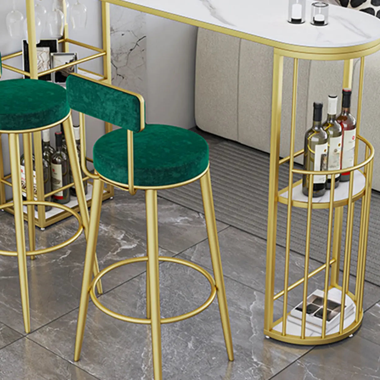 White Curved Metal Large Bar Table with Shelf Storage Image - 4