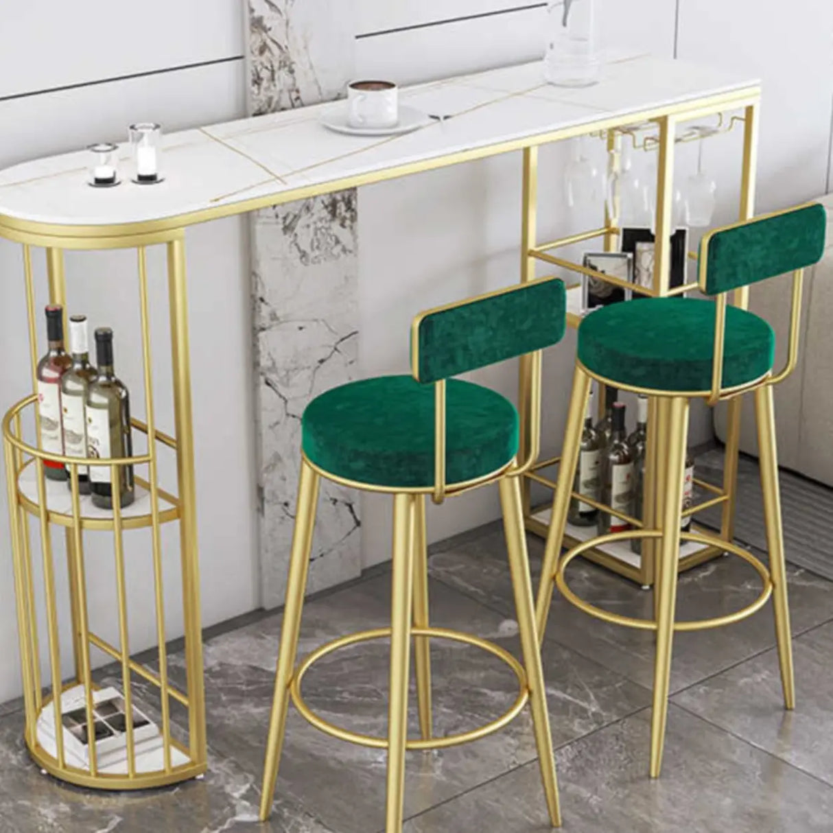 White Curved Metal Large Bar Table with Shelf Storage Image - 6