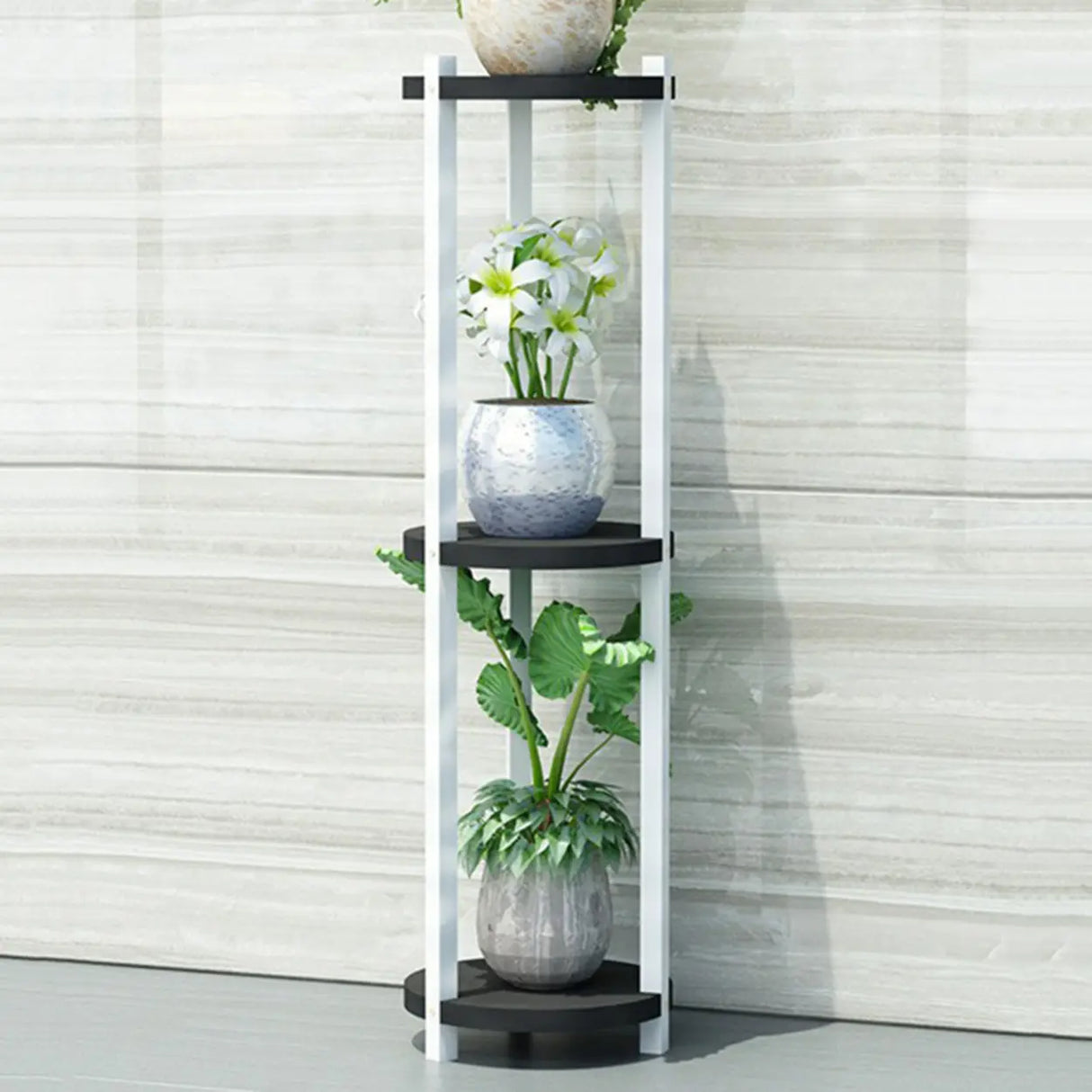 White Display Shelf Round Wood Multi-Tier Plant Stand Image - 25
