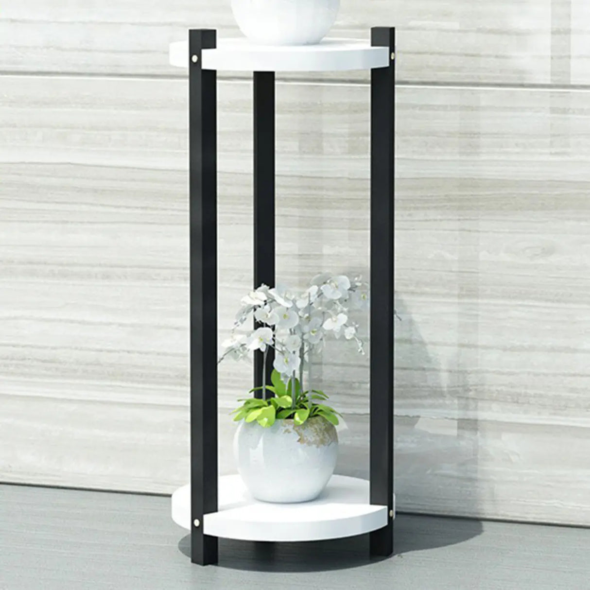 White Display Shelf Round Wood Multi-Tier Plant Stand Image - 11
