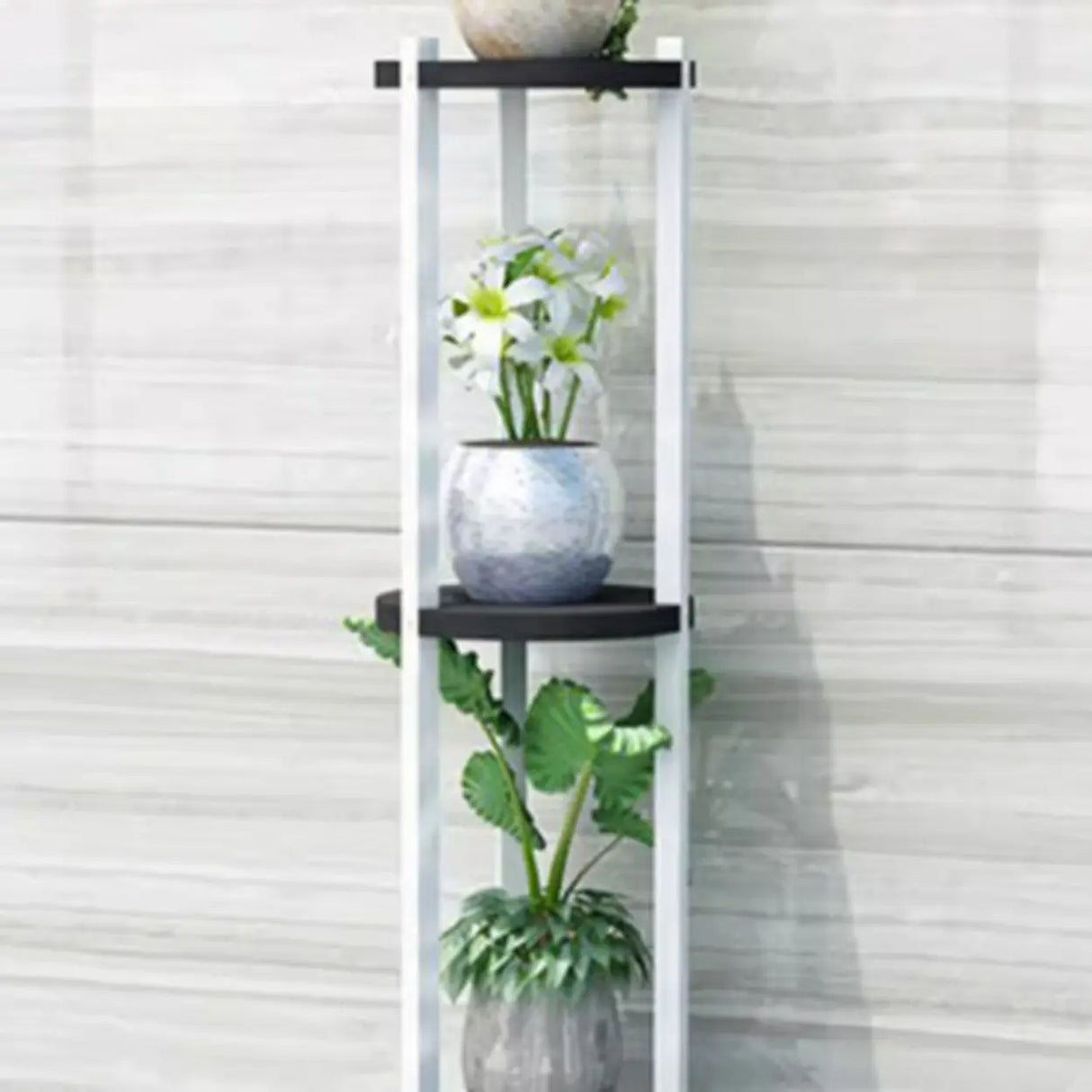 White Display Shelf Round Wood Multi-Tier Plant Stand Image - 12