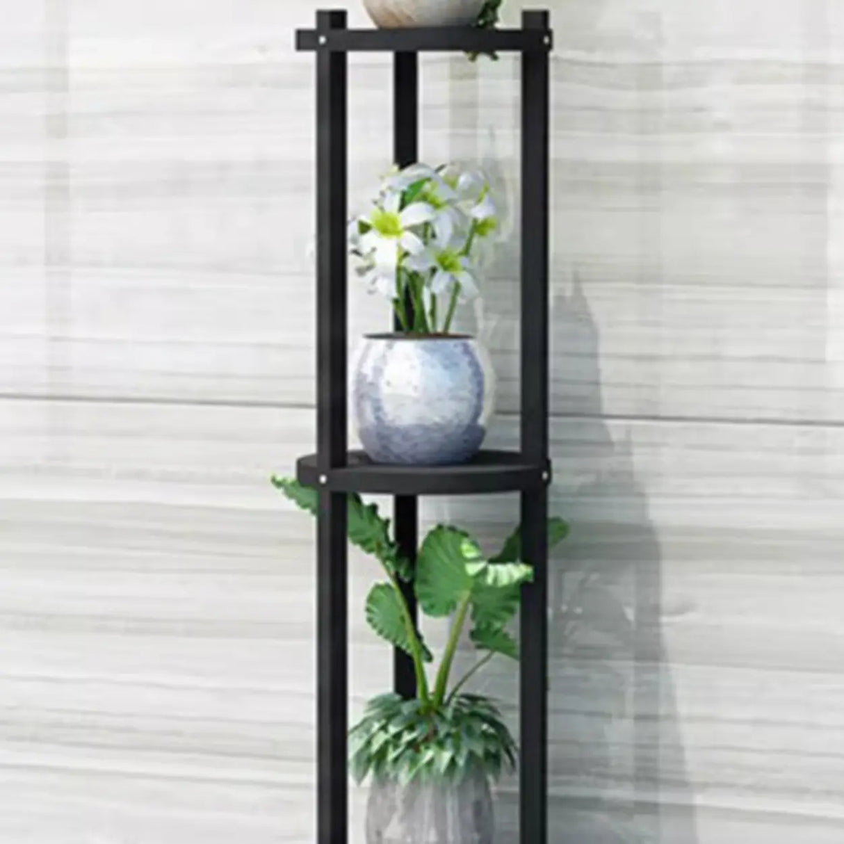 White Display Shelf Round Wood Multi-Tier Plant Stand Image - 14