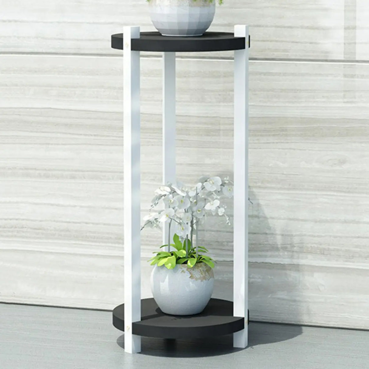 White Display Shelf Round Wood Multi-Tier Plant Stand Image - 15