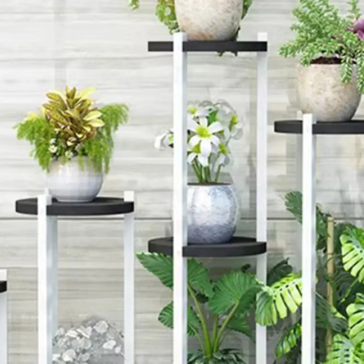 White Display Shelf Round Wood Multi-Tier Plant Stand Image - 16