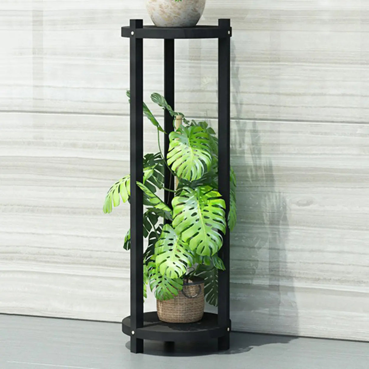 White Display Shelf Round Wood Multi-Tier Plant Stand Image - 18