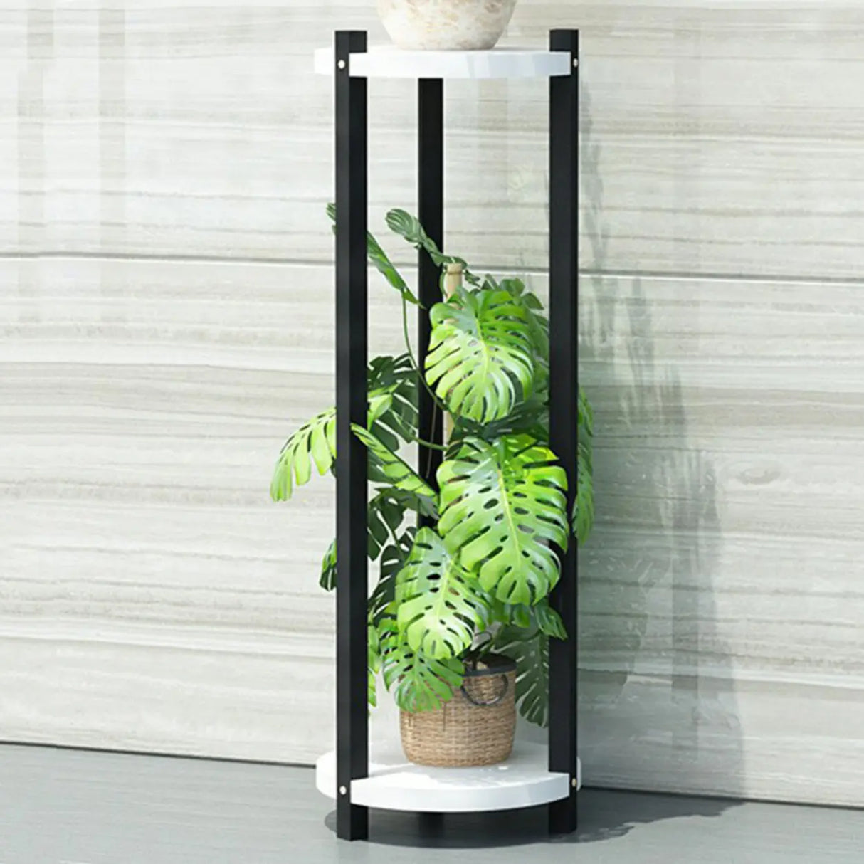 White Display Shelf Round Wood Multi-Tier Plant Stand Image - 19