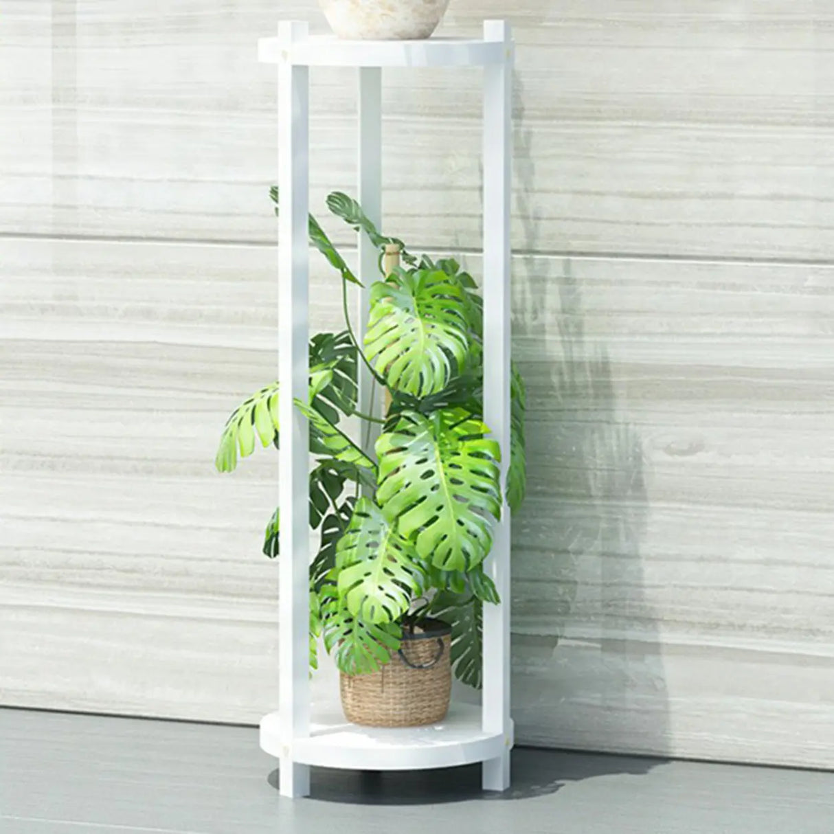 White Display Shelf Round Wood Multi-Tier Plant Stand Image - 20