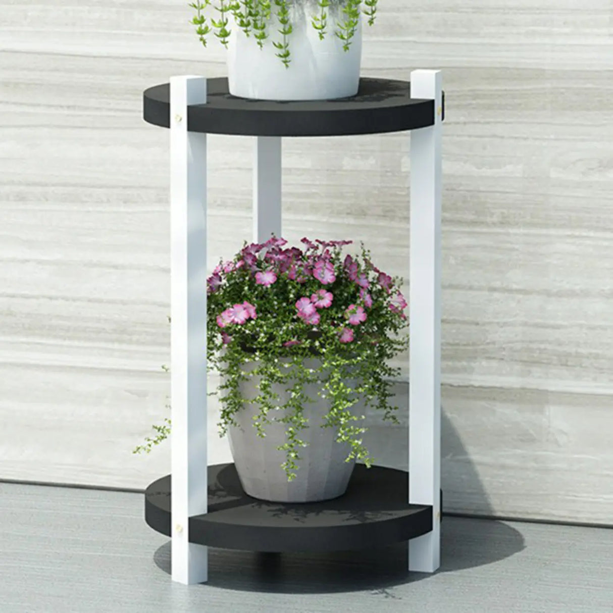 White Display Shelf Round Wood Multi-Tier Plant Stand Image - 7