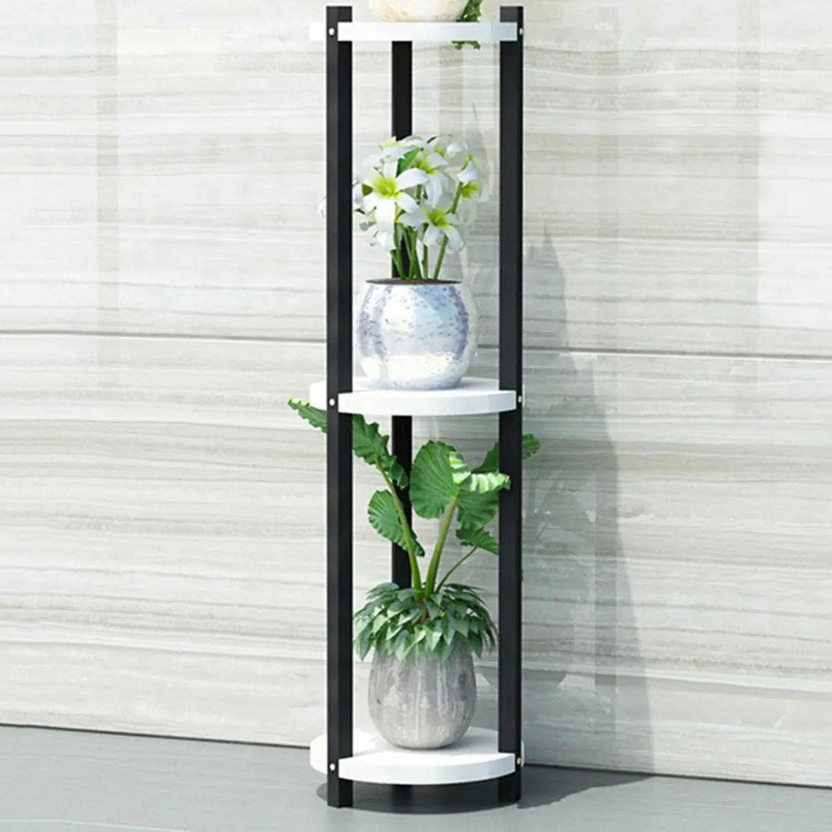 White Display Shelf Round Wood Multi-Tier Plant Stand Image - 23